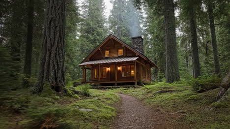 secluded log cabin in a lush forest