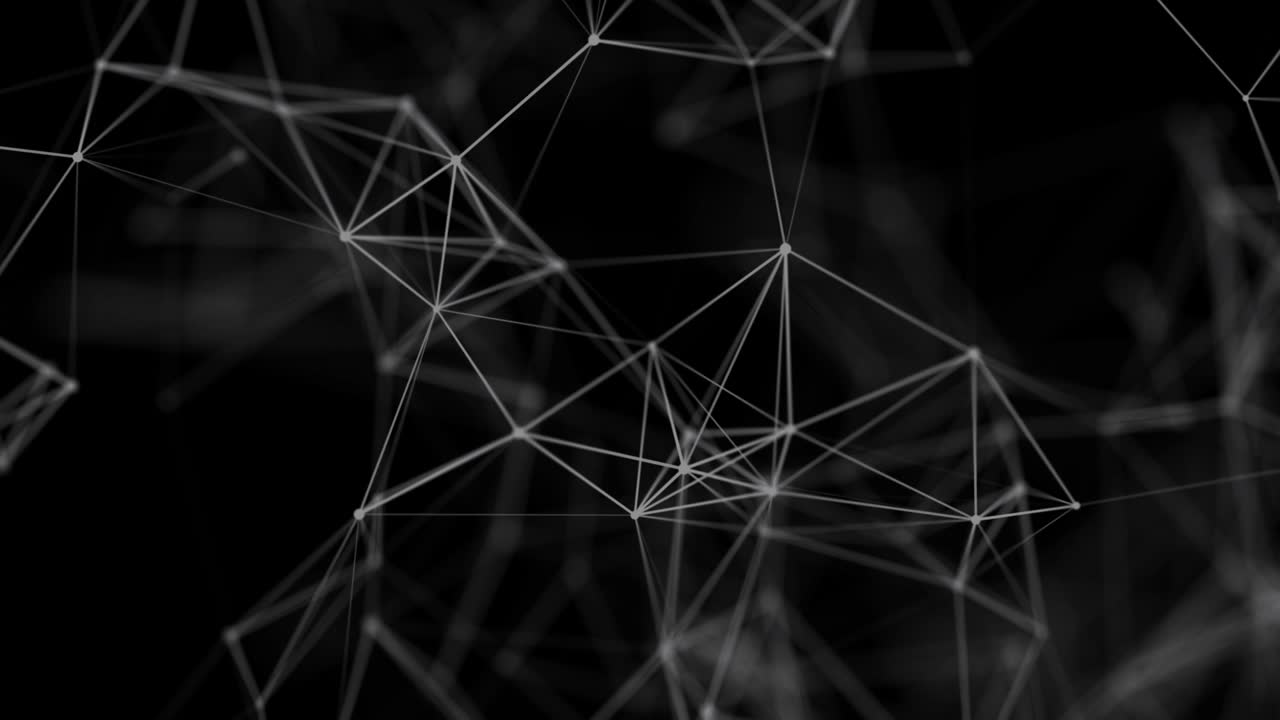 Abstract geometric background. Movement of connected lines and dots.The concept of science, technology, business, space. Looped animation. 4K