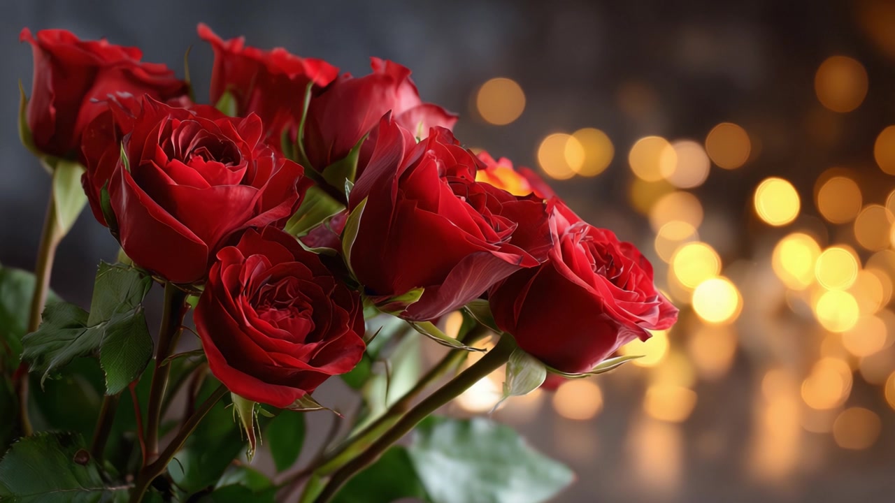 Un impresionante arreglo de rosas rojas sobre un fondo suave con efecto bokeh, perfecto para celebrar el amor y la elegancia en cualquier ocasión especial