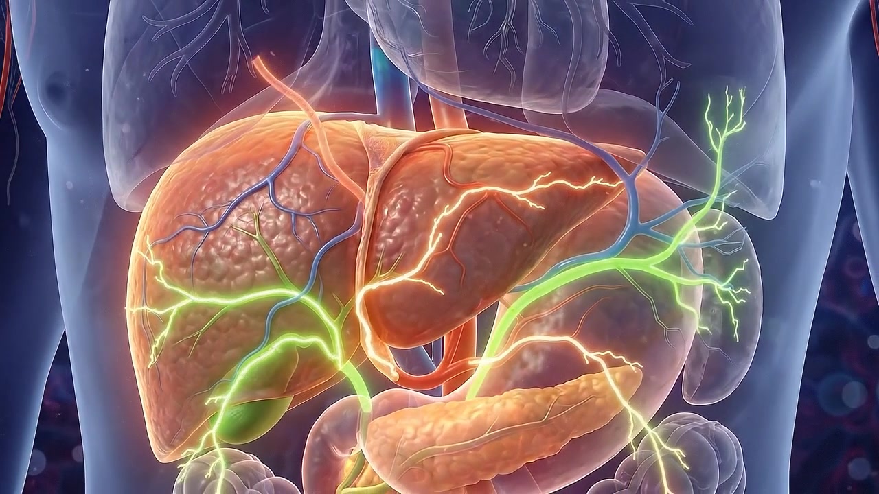 Medizinische 3D-Animation der menschlichen Leber und Anatomie des Verdauungssystems