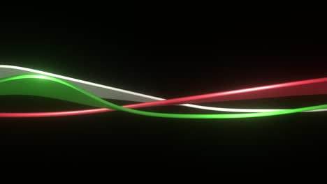 animation of glowing banner flags in red, green, and white on a black background