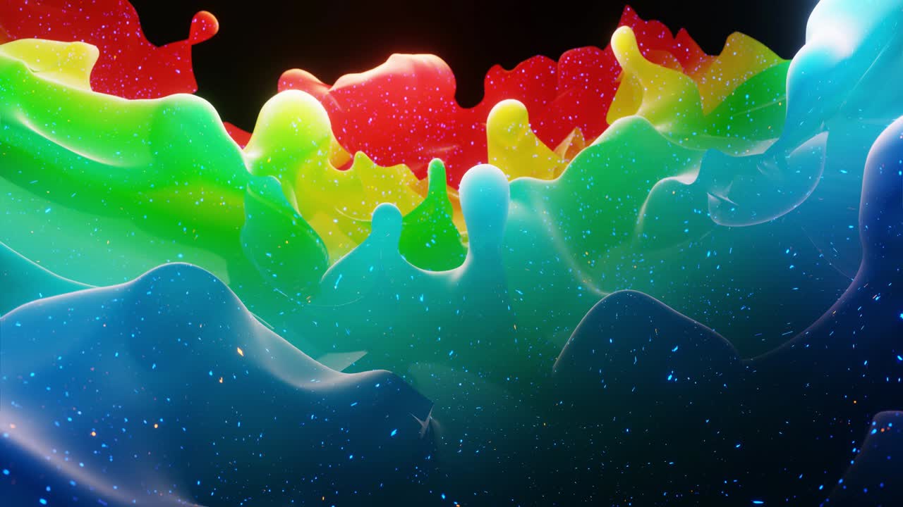 animación abstracta suave de color arco iris de gradiente líquido en 4k. superficie de pintura mate brillante como fondo festivo en bucle abstracto. brilla en líquido viscoso con salpicaduras 3d en la superficie como gotas.