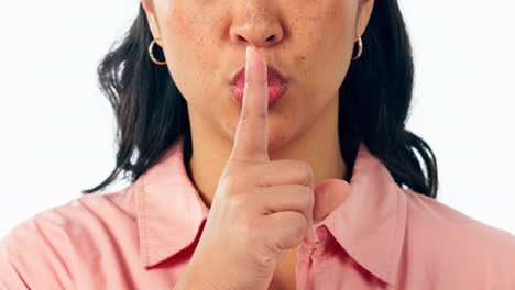 Secret,-face-and-mouth-of-woman-with-finger