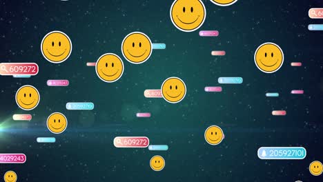 animación de iconos y emojis de redes sociales que caen sobre un fondo oscuro
