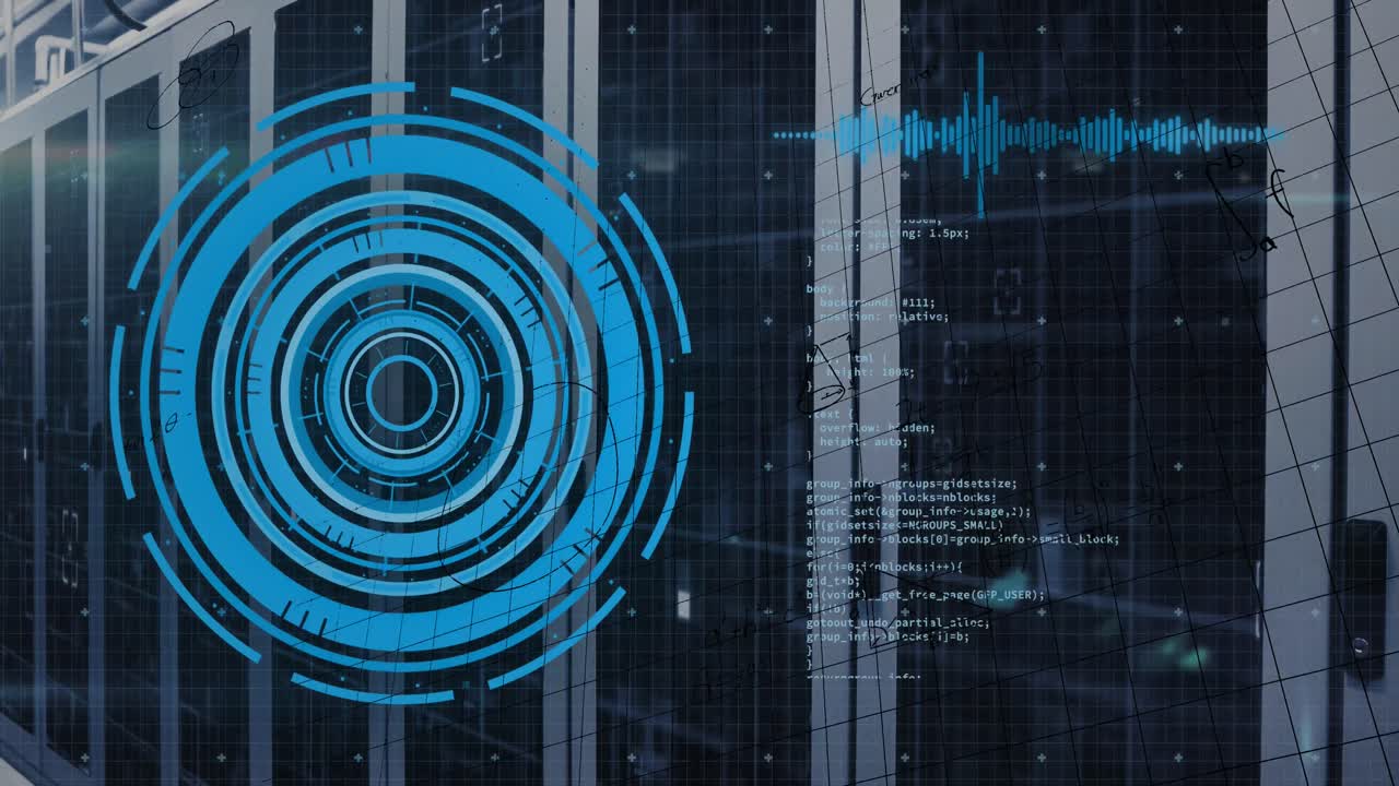 animación del procesamiento de datos en la sala de servidores