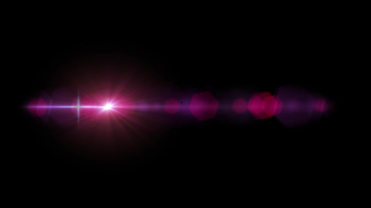 Bagliore della lente di luce rosa realistico isolato su sfondo nero