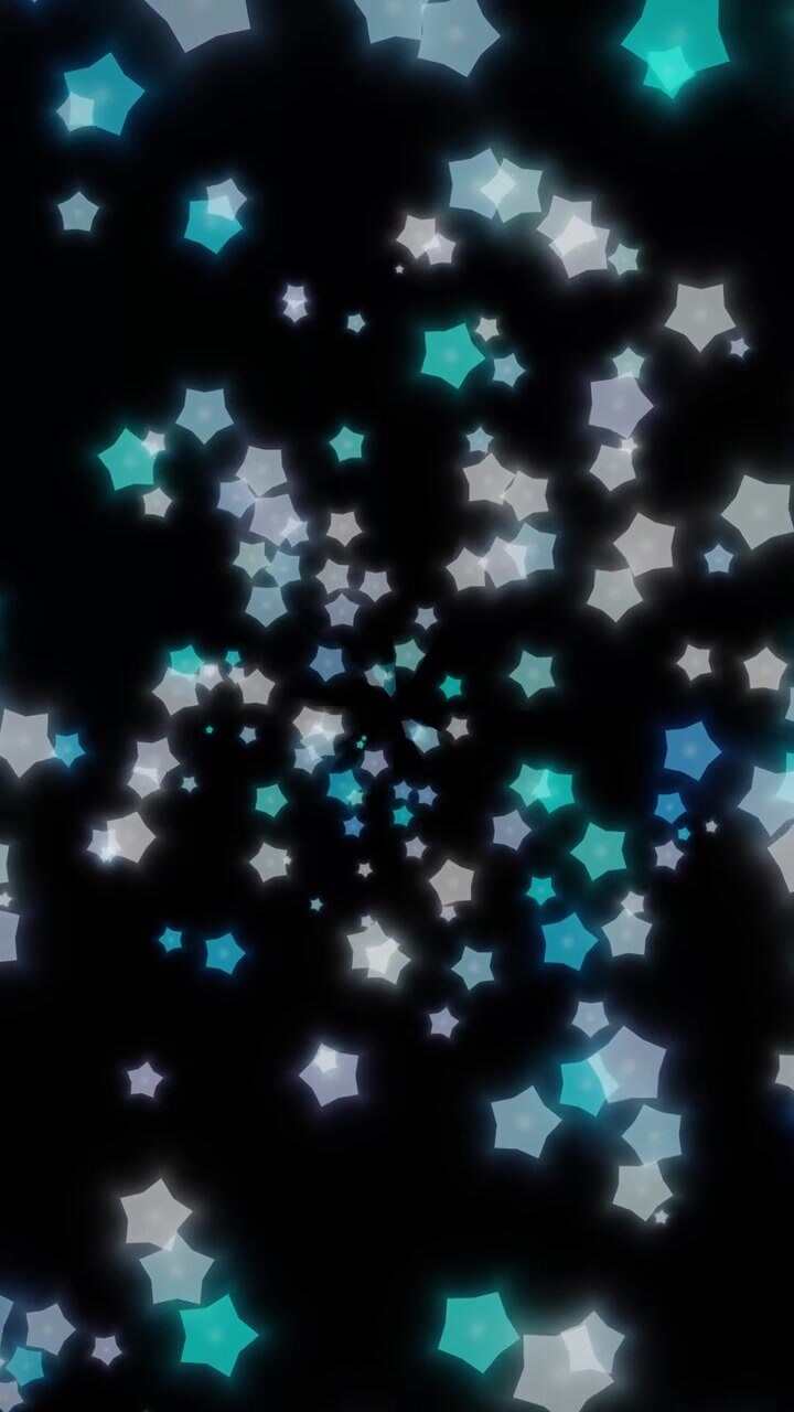 Stelle luminose color ciano ghiaccio e bianco vorticano continuamente verso la fotocamera in un loop senza interruzioni