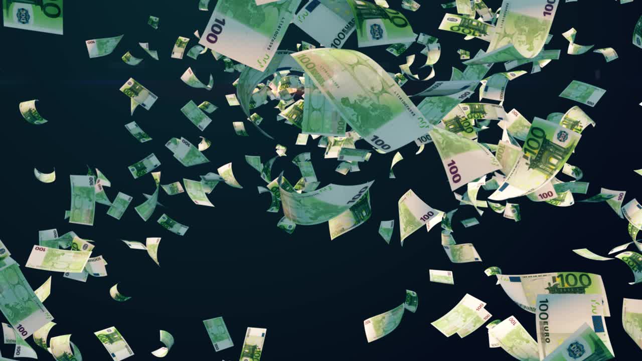 100유로 지폐가 떨어지는 모습