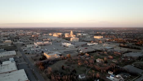 Oklahoma-state-capitol-building-in-Oklahoma-City,-Oklahoma-with-drone-moving-in-at-an-angle-wide-shot