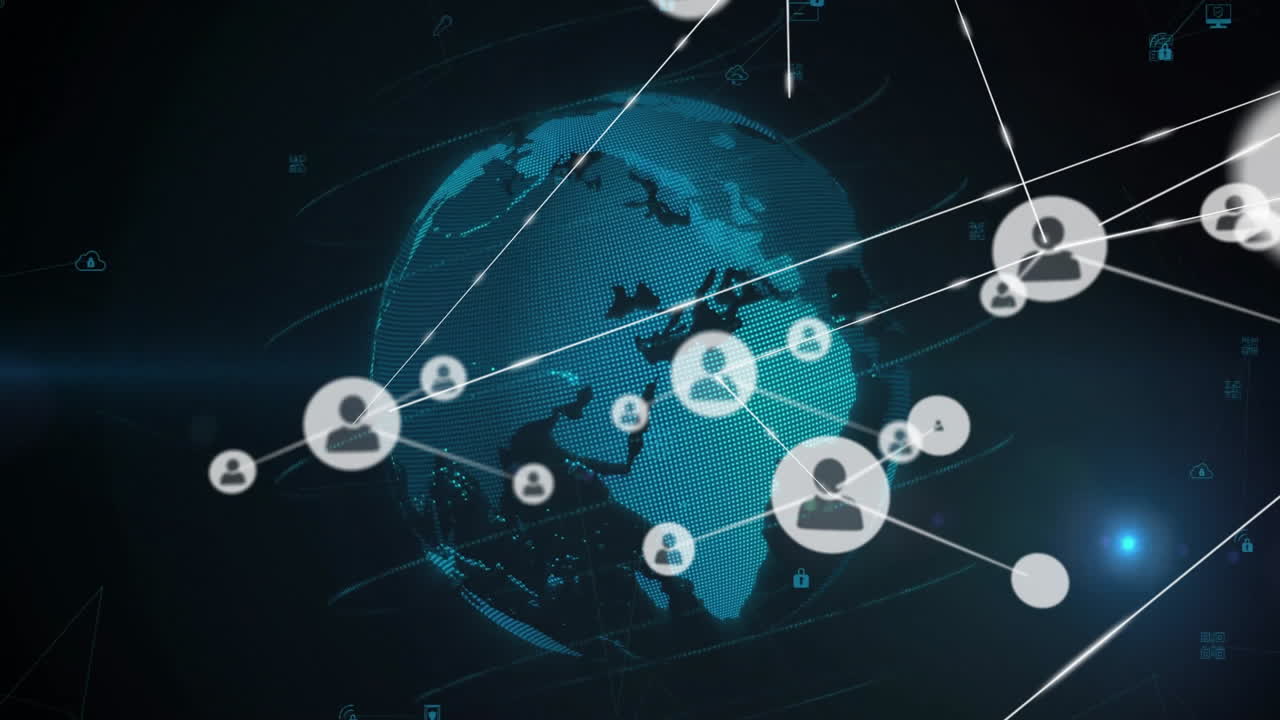 전 세계 사람들과의 연결 네트워크의 애니메이션 아이콘