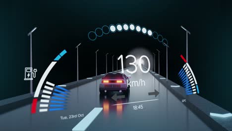 Animation-of-digital-interface-over-car-driving