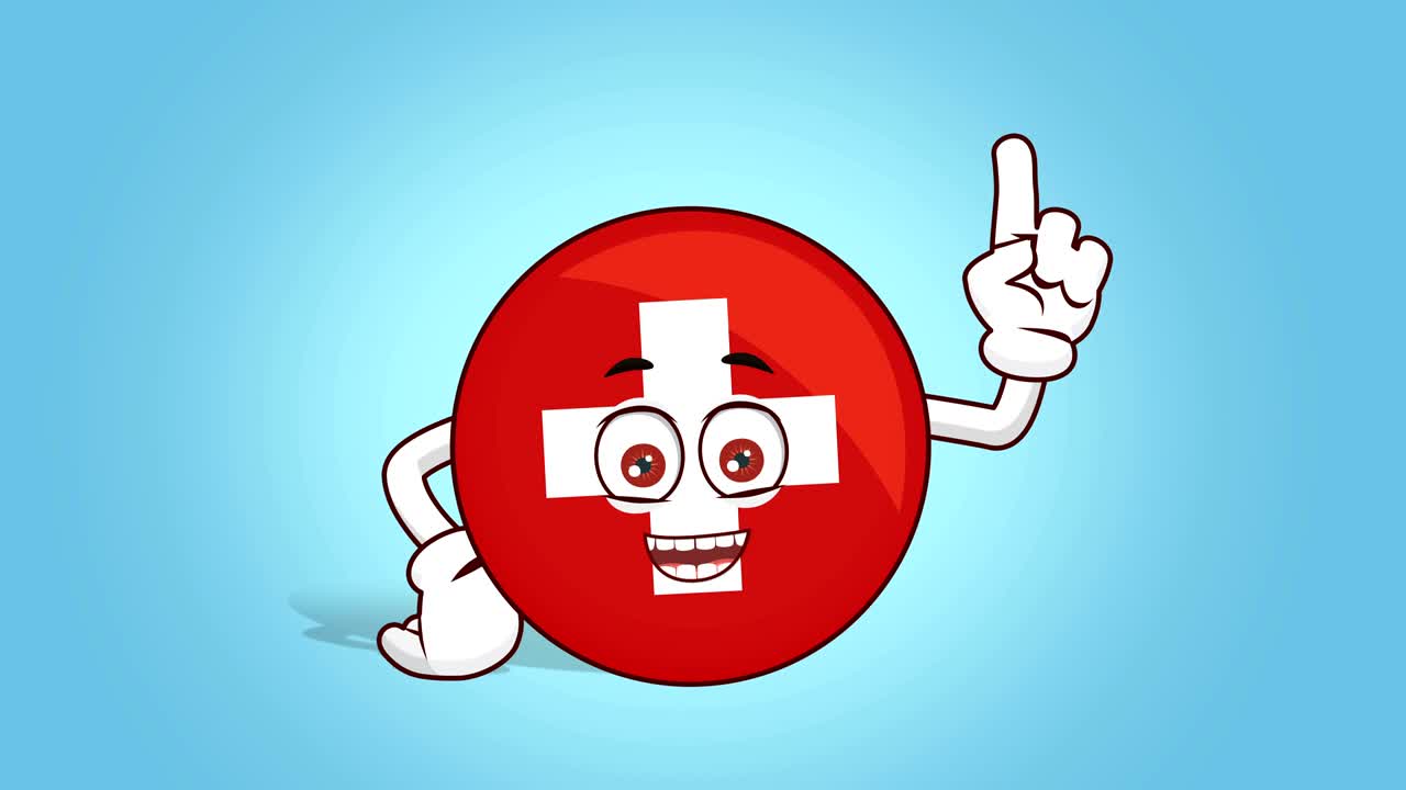 icono de dibujos animados bandera de suiza cara animación pensar y idea con luma matte