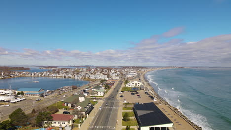 Elevating-aerial-footage-over-Nantasket,-Hull-MA