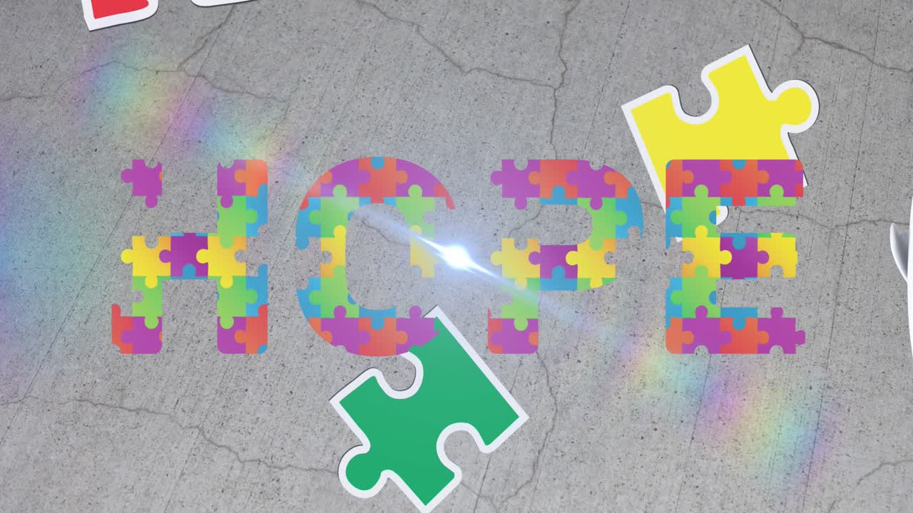 Animazione del testo 'speranza' su puzzle colorati