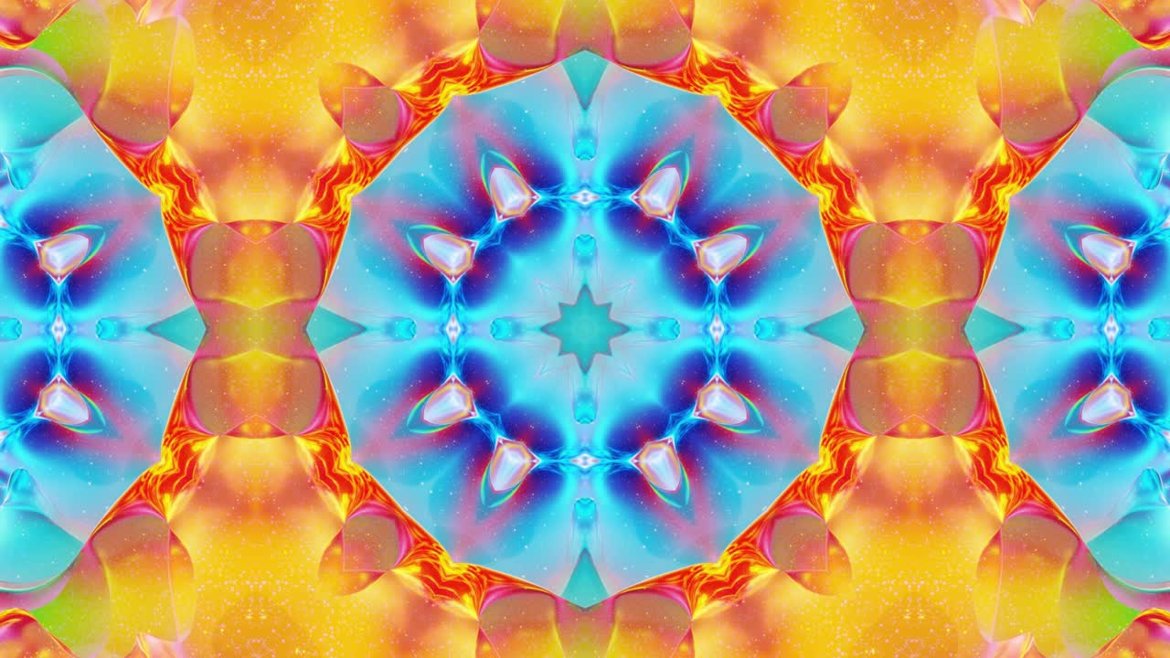 patrón ondulado líquido como el caleidoscopio con olas o mandala, gradiente multicolor. 3d elegante abstracto en bucle bg, estructura simétrica ondulada de líquido brillante. animación fluida colorida de moda 4k.