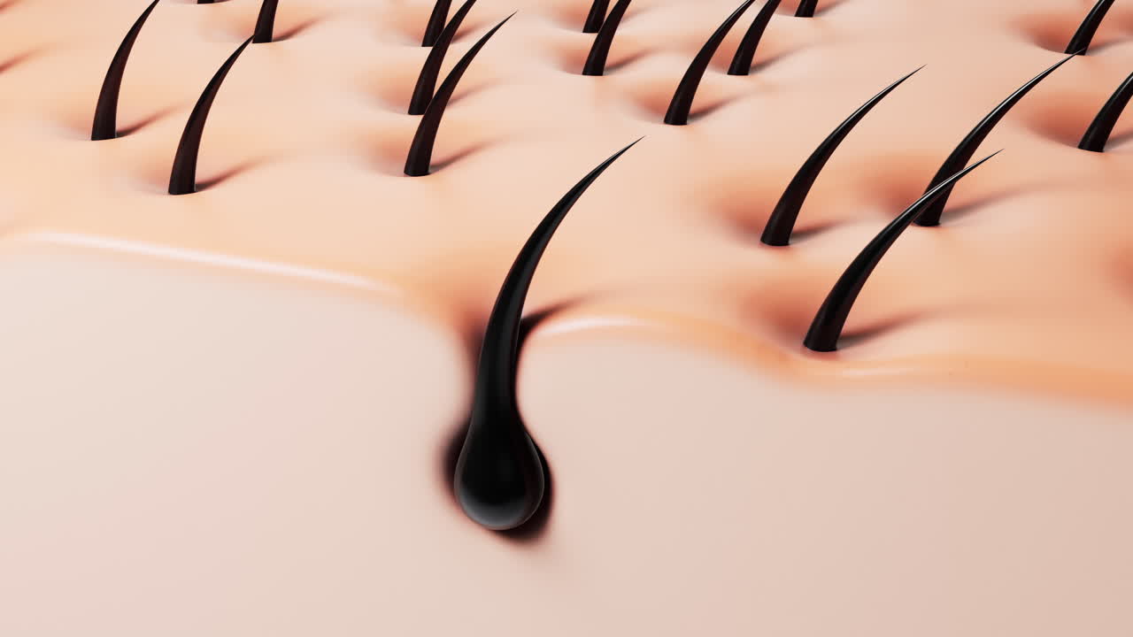 Skin with hair in pores, hair treatment concept, 3d rendering.