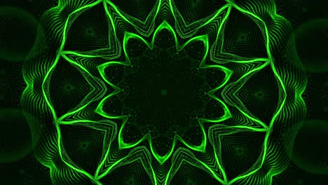 green and black background with star pattern on it. kaleidoscope vj loop