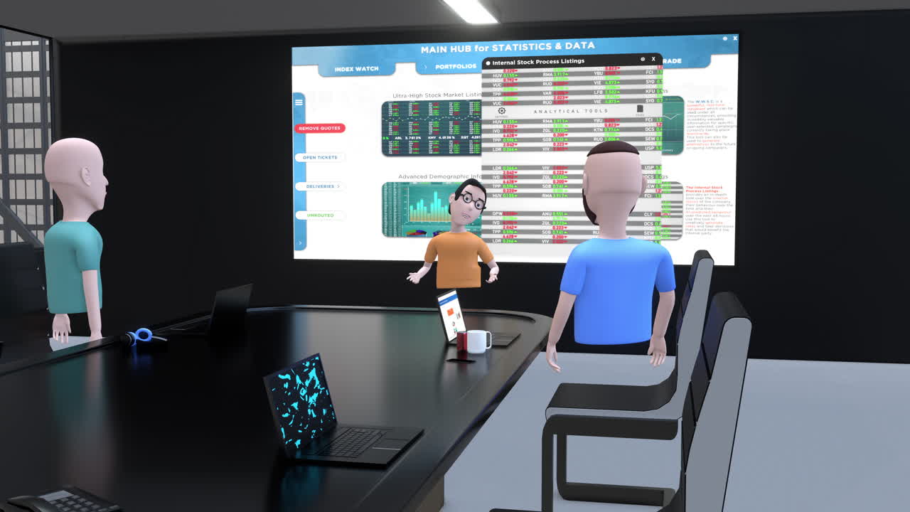 Conference Room Meeting with Stock Market Presentation