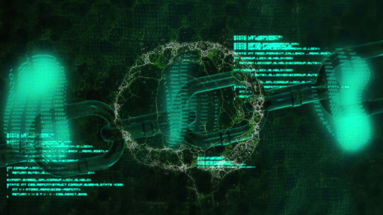 Animation of human brain spinning over chain