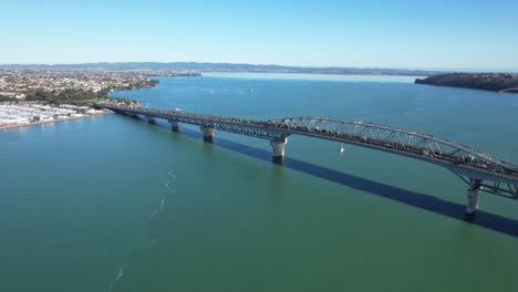 motorway bridge of auckland harbour bridge in northcote point, auckland, new zealand