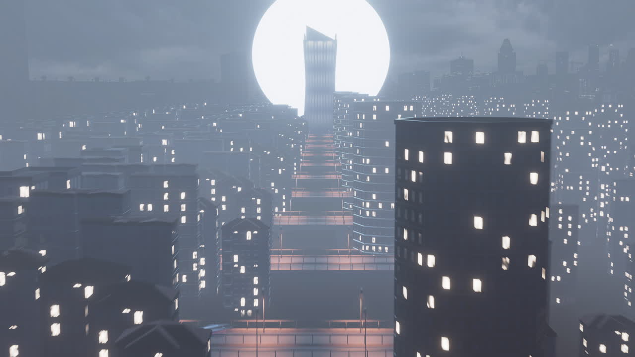 Aerial view of urban futurism city skyline