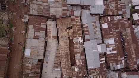 aerial shot looking straight down above vast overpopulated slums in kibera nairobi kenya africa