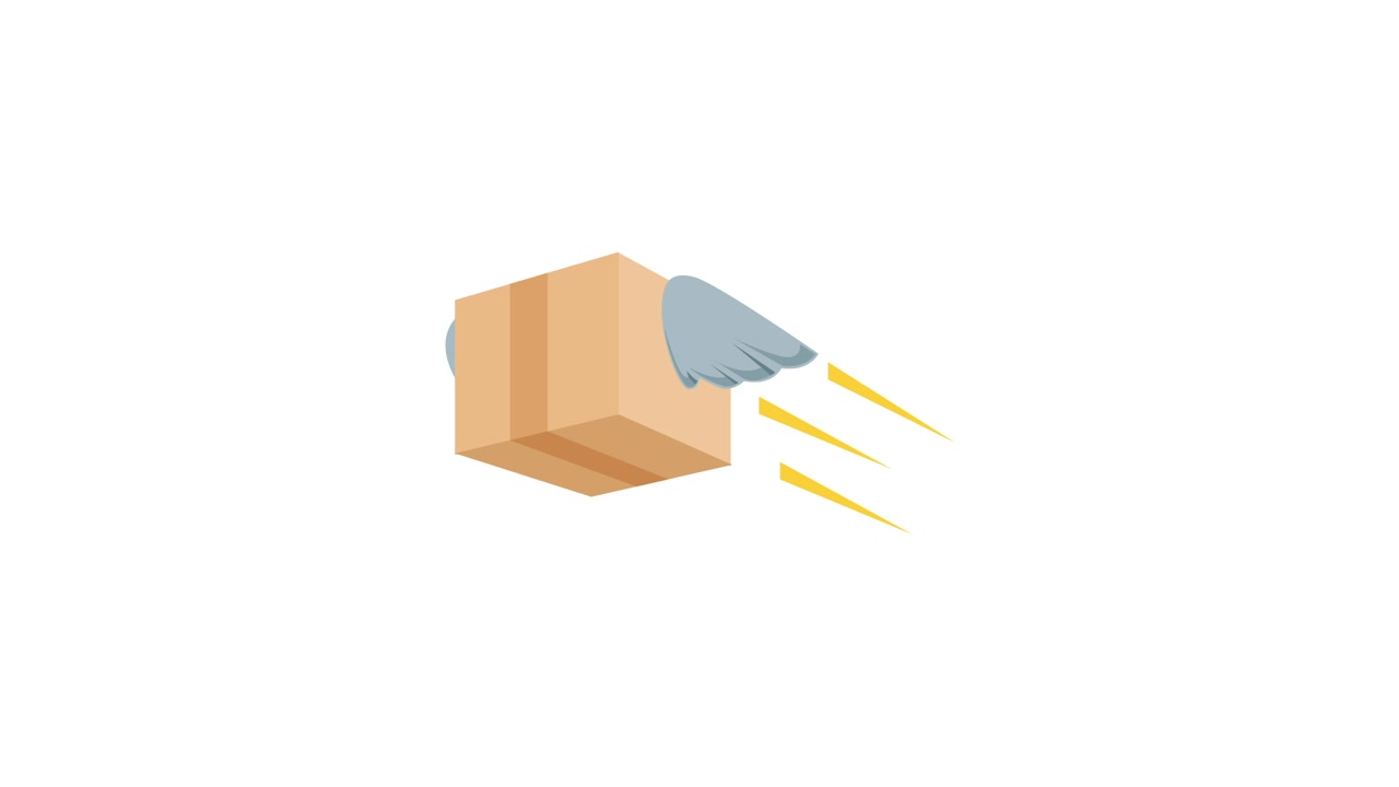 Animated Cardboard Box with Wings for Fast Delivery Concept