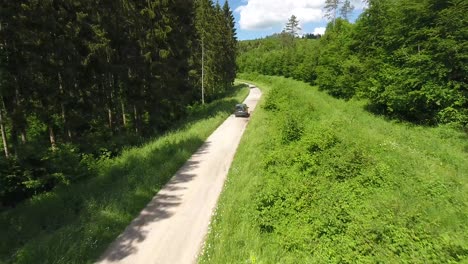 Enge-Verfolgung-Eines-Autos-Im-Wald-Verdun,-Frankreich