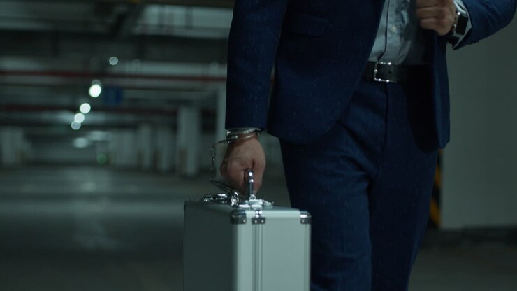Handcuffed Businessman in a Parking Garage