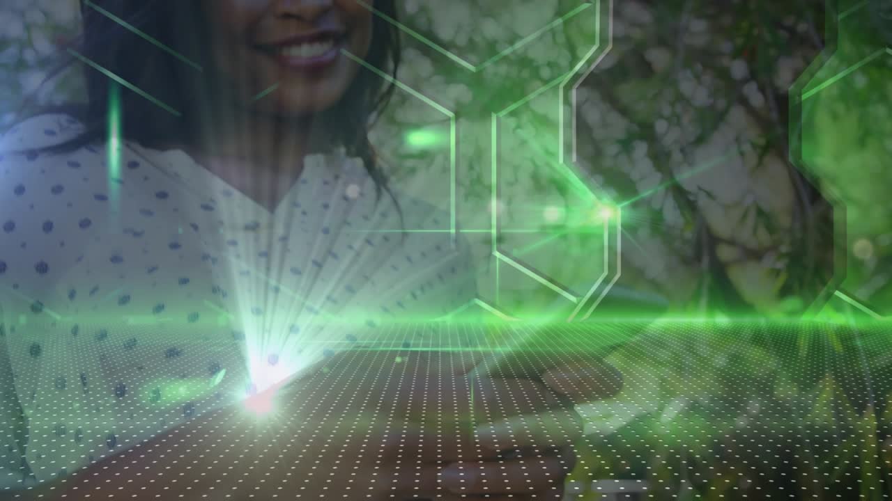 Animation of data processing with globe over women smartphone