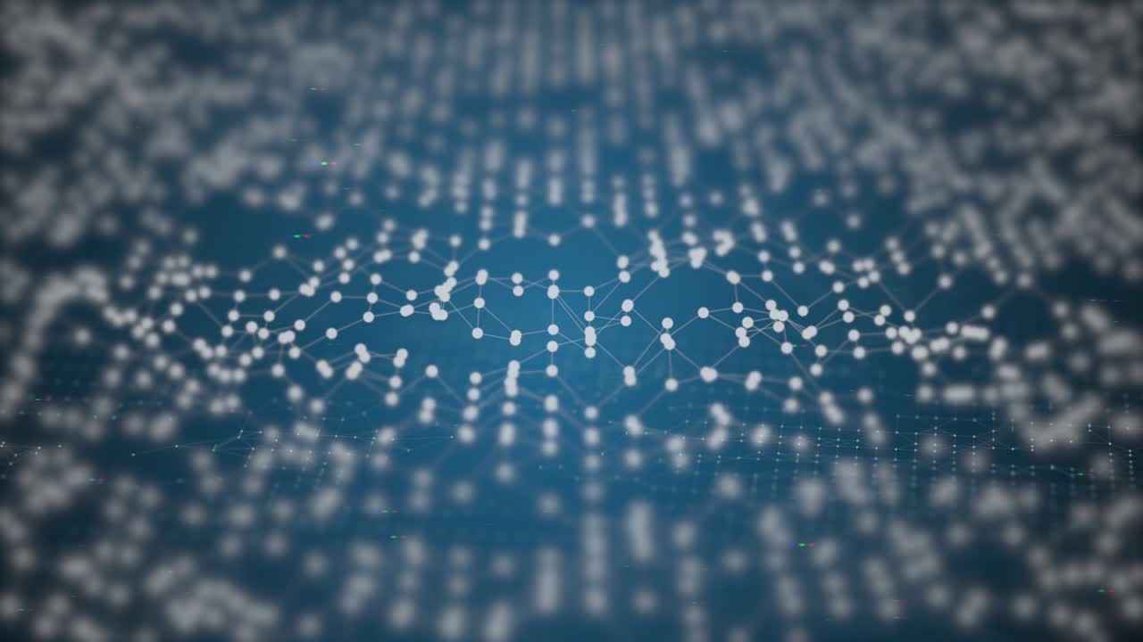 Polygonal formation of connected dots and lines moving randomly up and down as a chart or diagram.