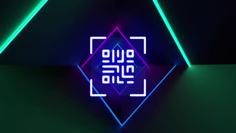 Animation-of-qr-code-glowing-over-green-neon-background