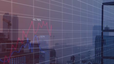 Animation-of-multiple-graphs-with-changing-numbers-over-modern-city