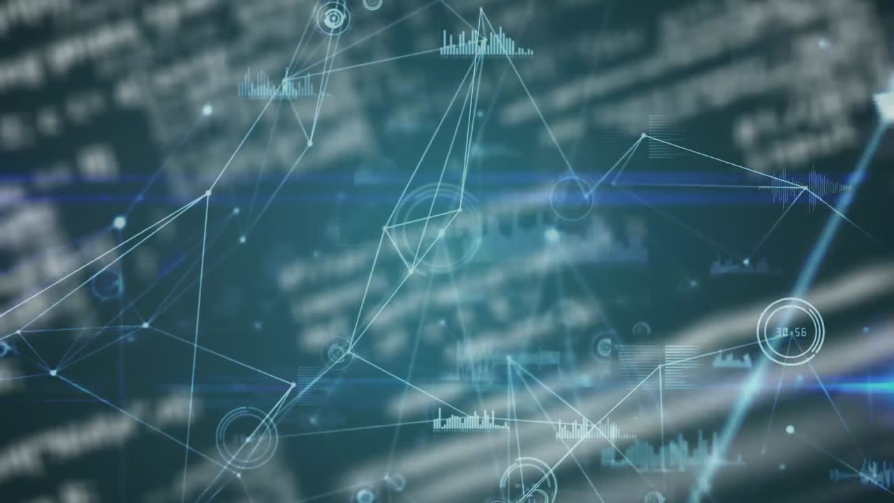 검은색 배경에 데이터 처리를 통해 연결 네트워크의 애니메이션