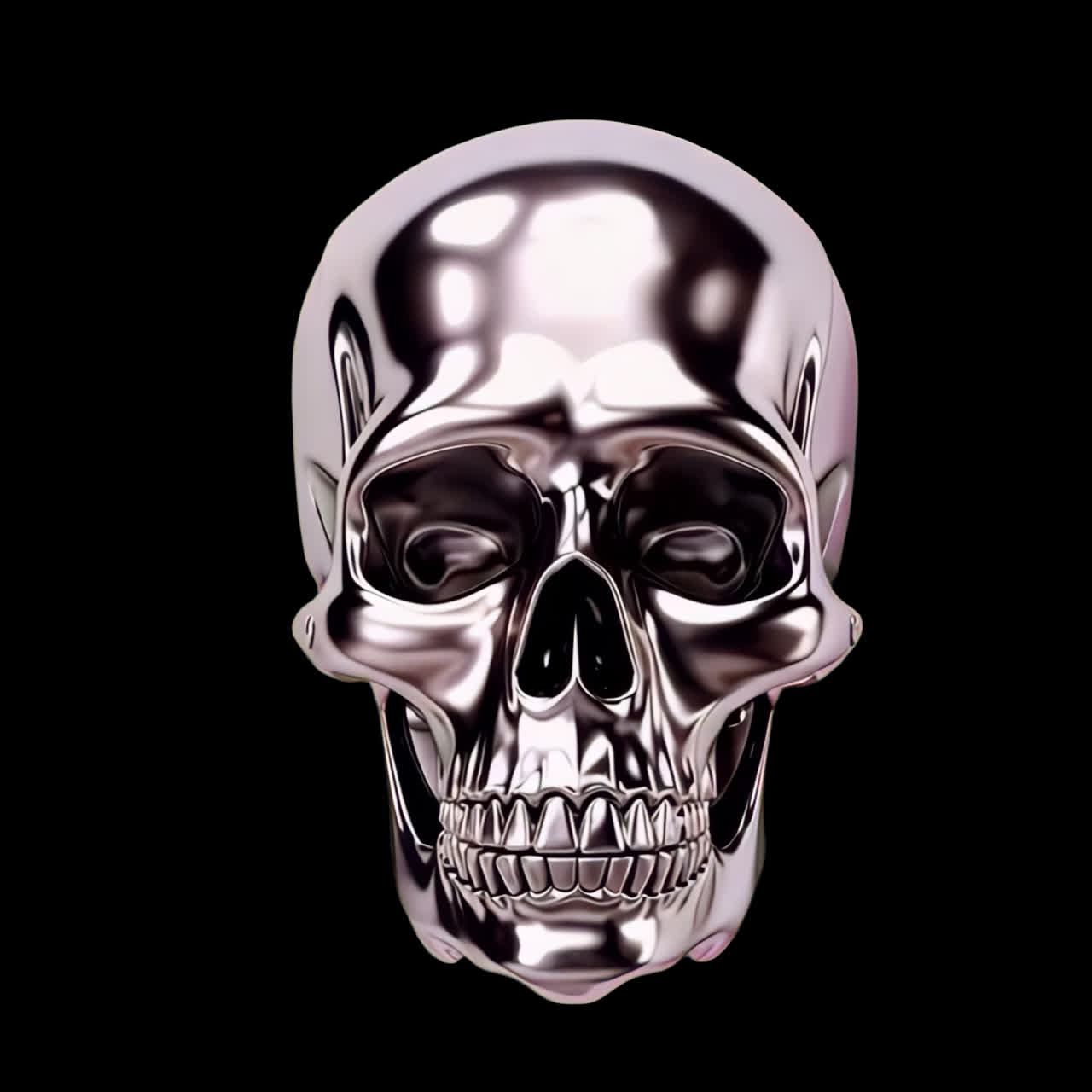 Shiny chrome skull animation isolated asset, transparent 4K video, alpha channel, ProRes 4444