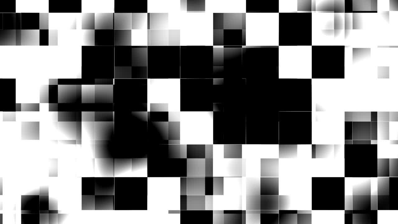 bloques cuadrados en movimiento, animación de la transformación de la superficie de fondo negro a blanco, bloques abstractos de fondo, miles de bloques moviéndose en un cuadrado, formas cuadradas que causan fatiga visual.