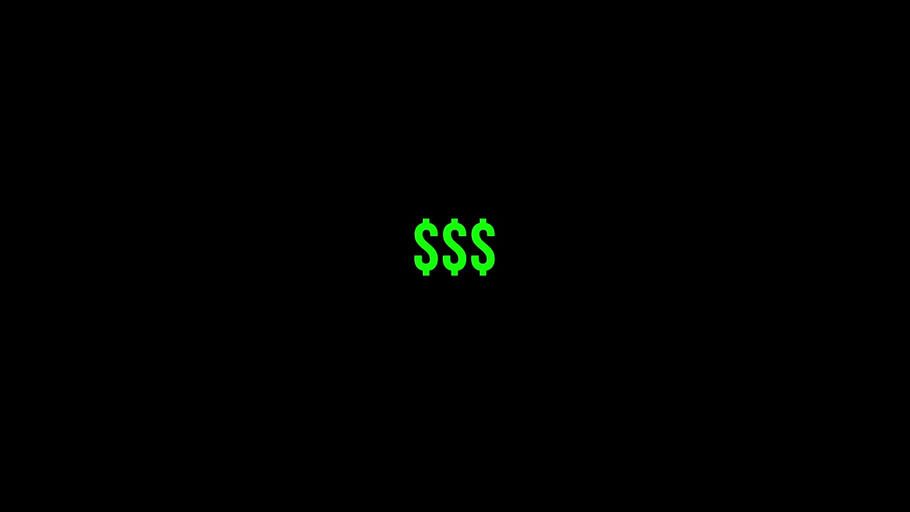 Green Dollar symbols animate over black overlay