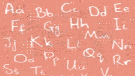 Animation-of-mathematical-equations-over-letters-on-pink-background