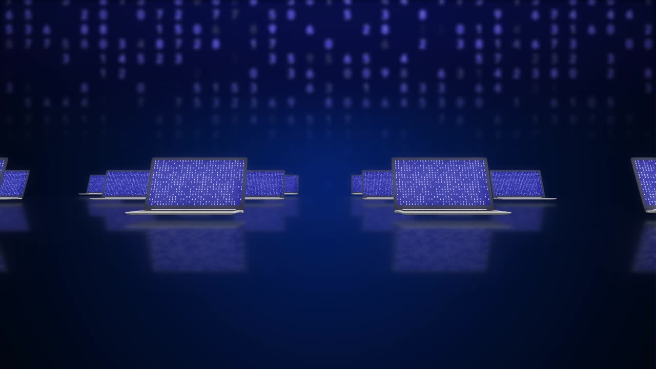 보호된 인터넷 연결을 통해 데이터 센터 또는 온라인 서버와의 로컬 컴퓨터 네트워크 구조 통신의 4k 비디오.