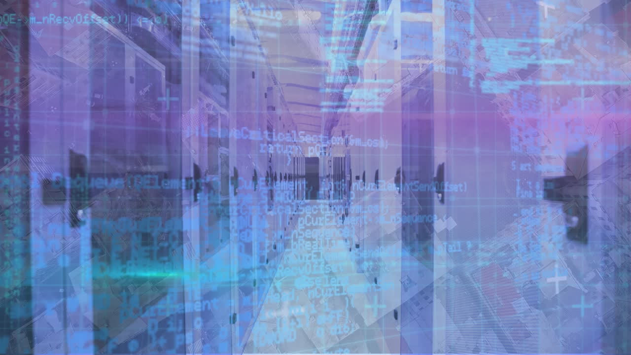 animación del procesamiento de datos a través de servidores informáticos