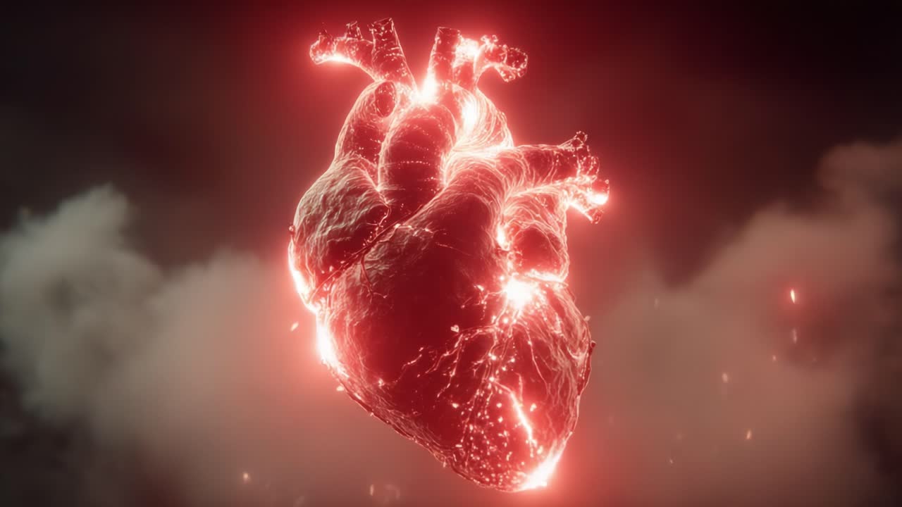 A Stunning Visualization of a Bioluminescent Heart Floating Amidst Ethereal Clouds, Capturing the Essence of Life and Emotion in a Mesmerizing Display