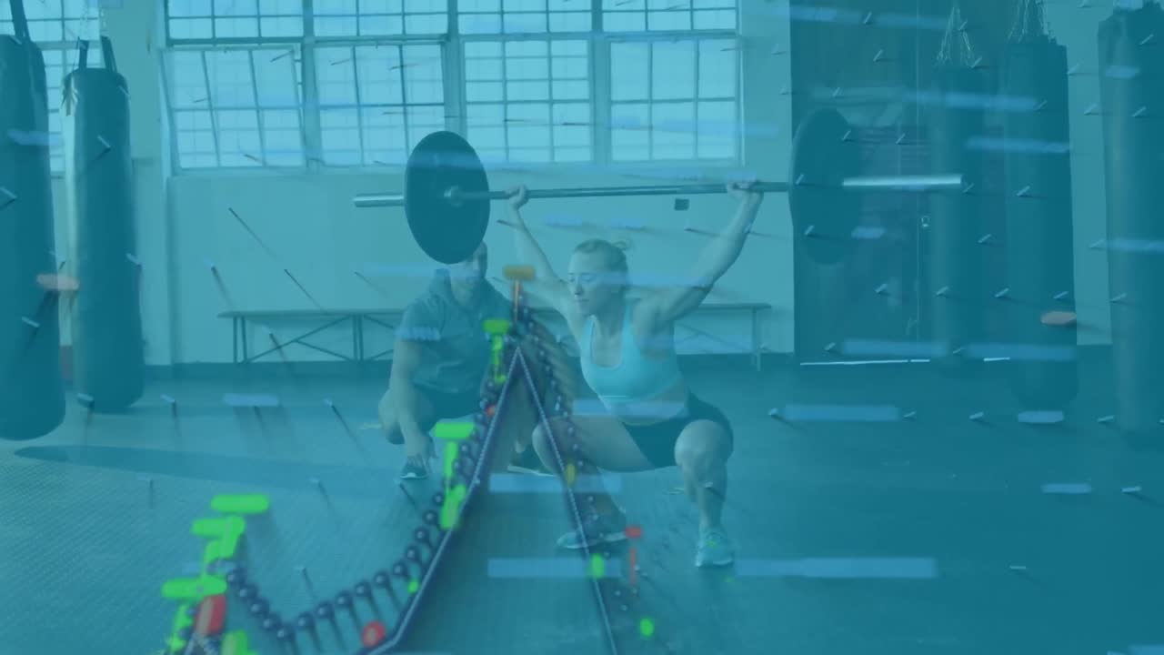 анимация обработки данных по различным парам поднятия весов в тренажерном зале