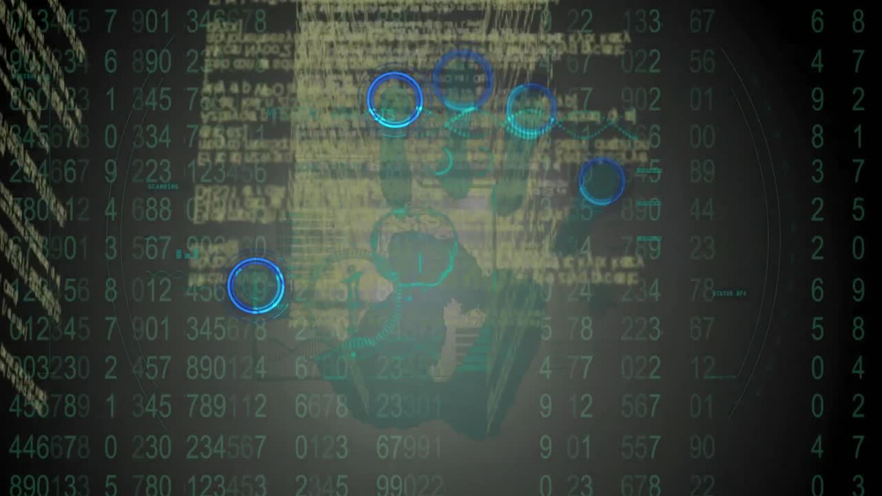 animación del sistema de seguridad biónico manual sobre el procesamiento de datos en espacio amarillo y negro