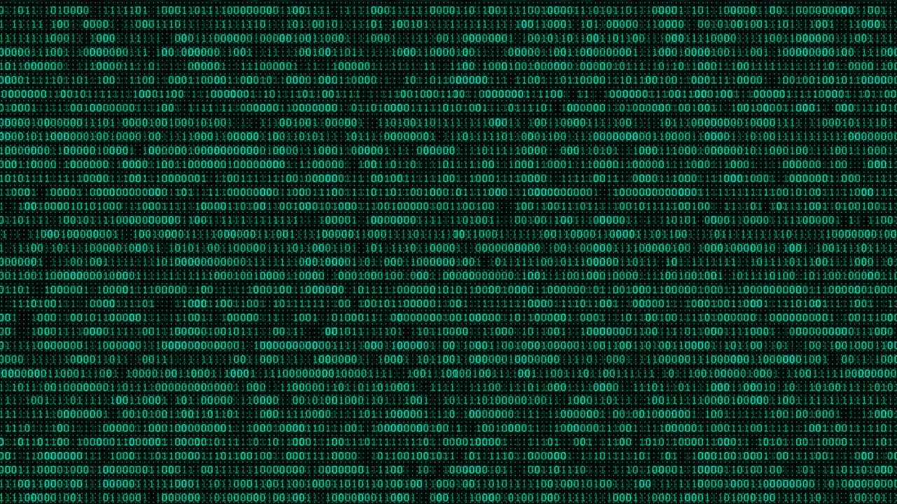 3D Futuristic digital data code green color display screen