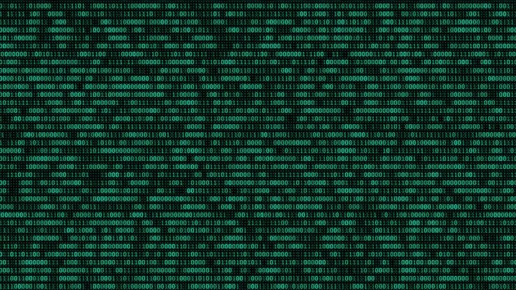 3D Futuristic digital data code green color display screen
