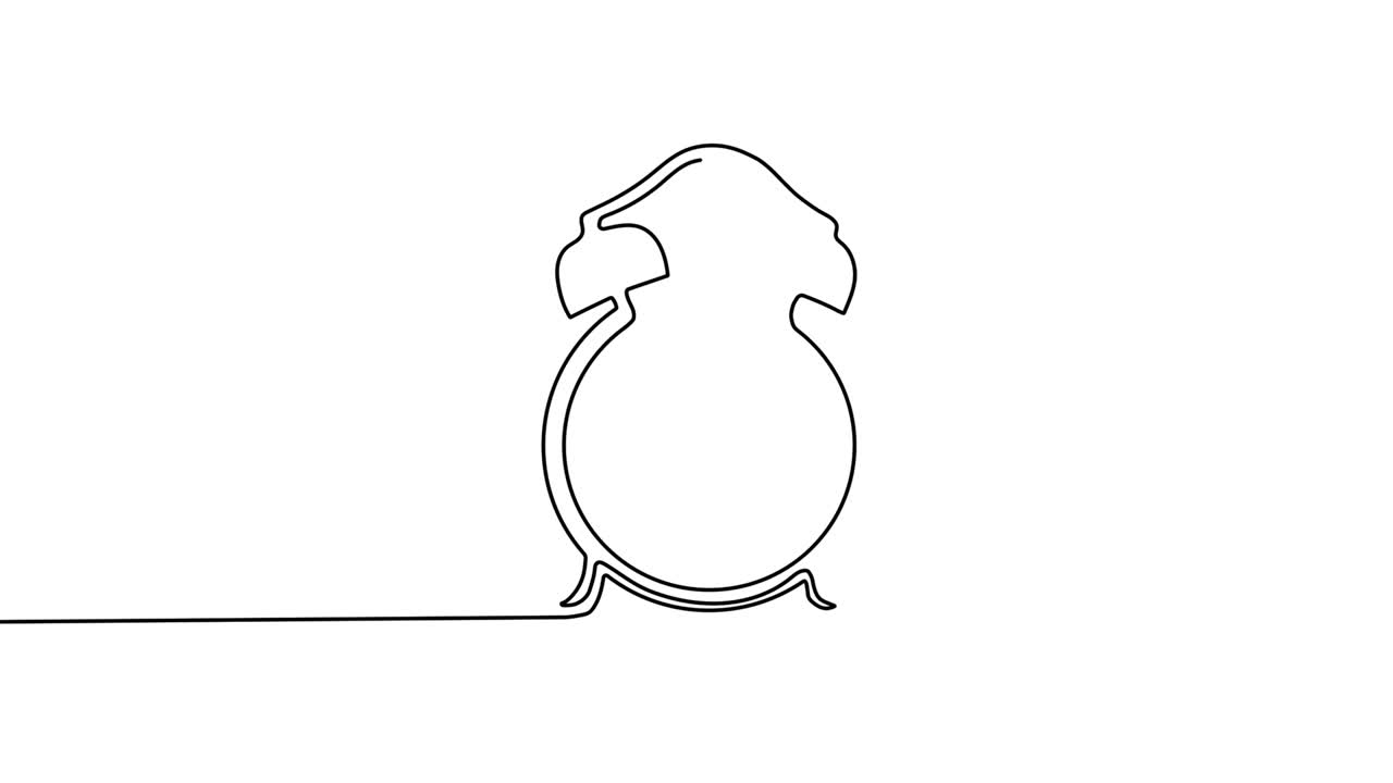 화살표와 종을 가진 단일 빈티지 알람 시계, 색 배경에 고립된 연속적인 한 줄 스타일의 그림, 검은색 윤, 그래픽 모션, 셀프 드로잉