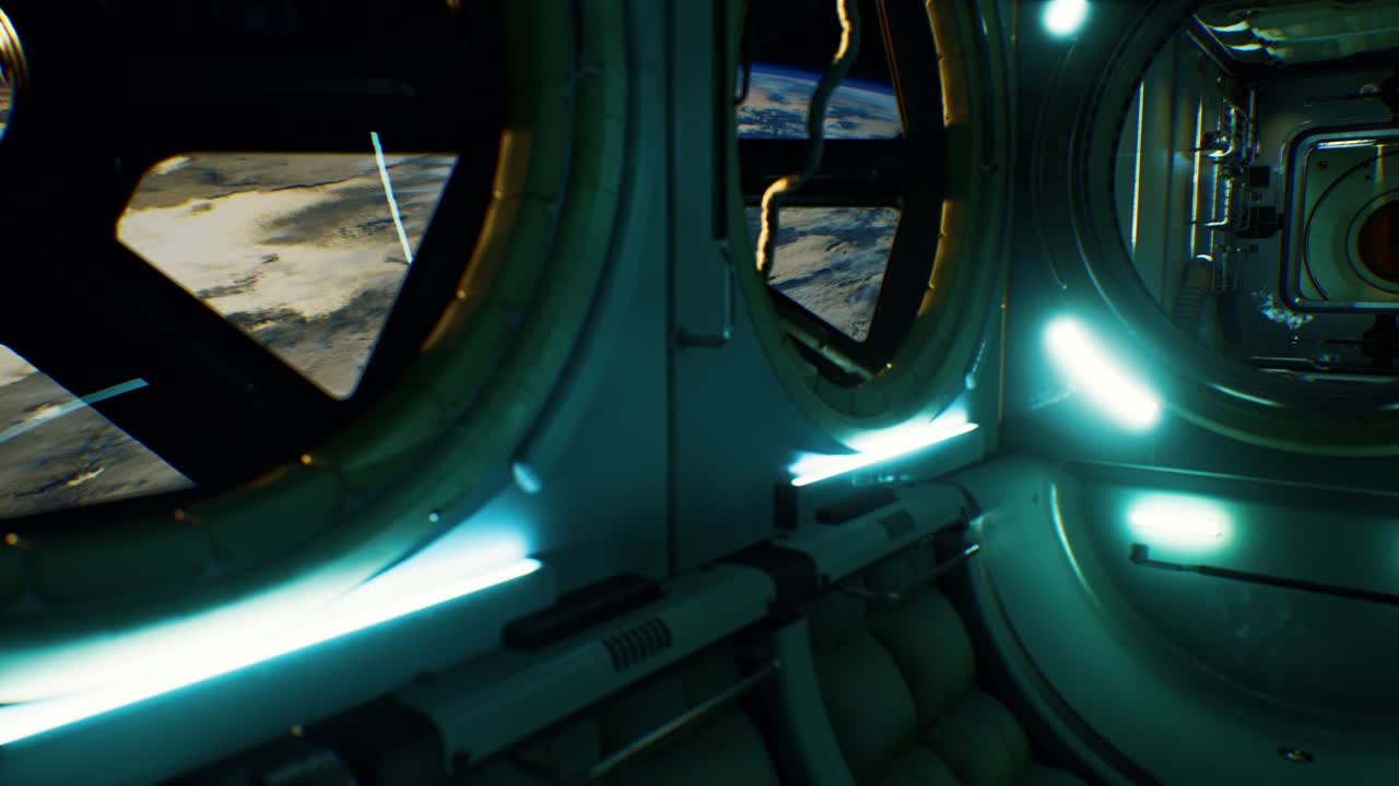 어두운 우주선 미래적인 인테리어