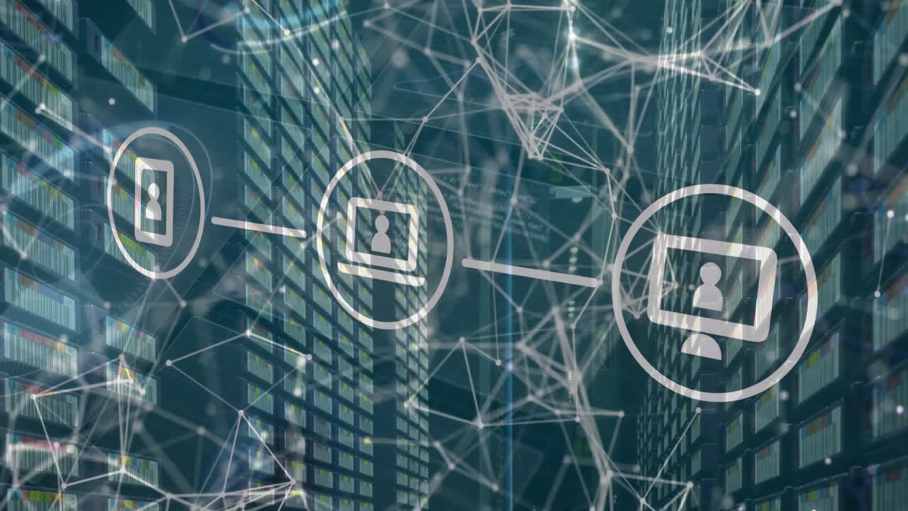 animación de la red de conexiones, procesamiento de datos a través de servidores informáticos