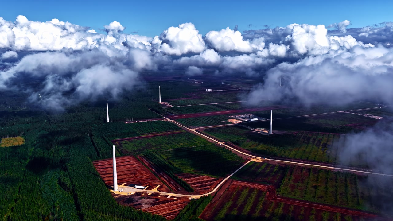 Wind power plant under construction. Aerial view