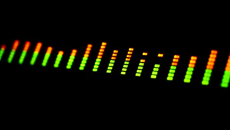 multi channel audio level meters on professional studio mixing console, close up